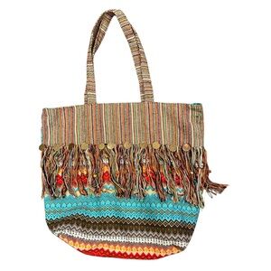 🌈 America & Beyond Boho Multicolor Fringe Tote Bag